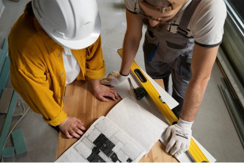 Trabajadores avanzando la obra en una vivienda